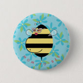 Pregnant Mom-to-Bee with Glasses Teal Blue Floral Button (Vorderseite)