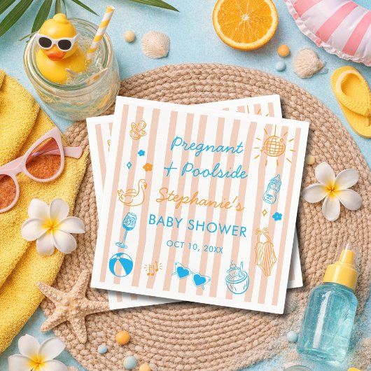 Pregnant & Poolside Summer Pool Party Baby Shower Serviette