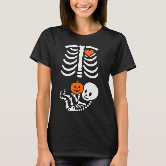 Pregnant Skeleton Baby Bump Funny Halloween Tee (Vorderseite)