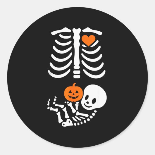 Pregnant Skeleton Baby Bump Funny Halloween Tee Runder Aufkleber (Vorderseite)