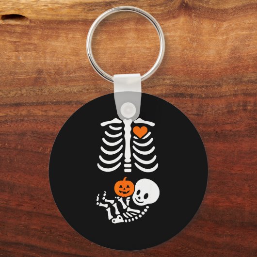 Pregnant Skeleton Baby Bump Funny Halloween Tee Schlüsselanhänger (Vorderseite)