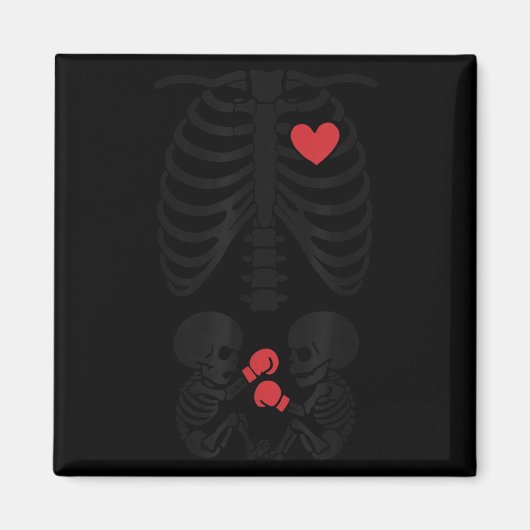 Pregnant Skeleton Twin Halloween Skeleton Boxing T Magnet (Vorne)