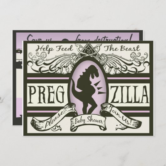 Pregzilla Babyparty Einladung (Vorne/Hinten)