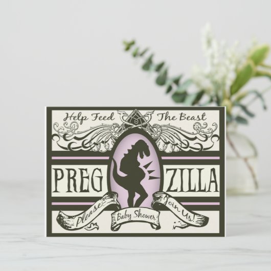 Pregzilla Babyparty Einladung (Stehend Vorderseite)