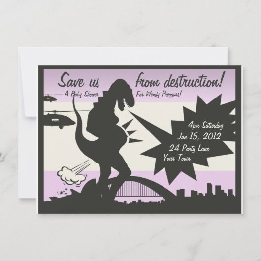 Pregzilla Babyparty Einladung (Rückseite)