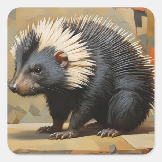 Prehesile-Tail Porcupine-Kubismus-Stil Quadratischer Aufkleber (Vorderseite)