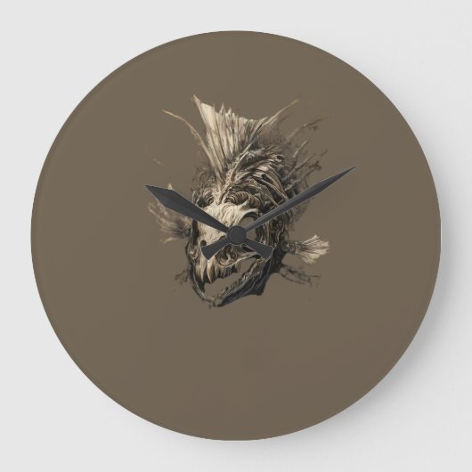 Prehistoric Fish Skull Grunge Dark Art Große Wanduhr (Vorderseite)