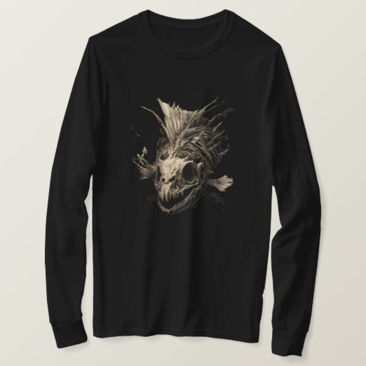 Prehistoric Fish Skull Grunge Dark Long Sleeve T-Shirt (Design vorne)