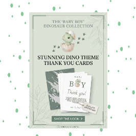 Prehistoric Sage Green Baby Boy Shower Dankeskarte