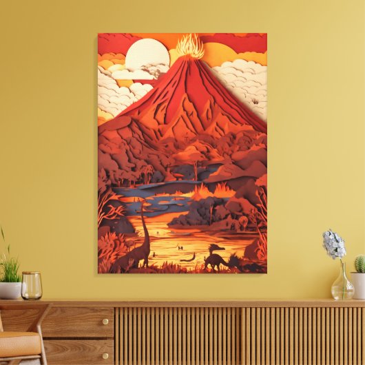 Prehistoric Volcanic Landscape in Paper Cut Art Leinwanddruck (Insitu (Wohnzimmer))