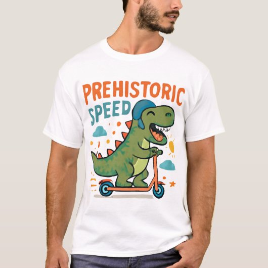 Prehistorische Speed Dinosaurier Scooter Art T-Shirt (Vorderseite)