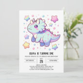 Prehistorischer Dreamy Dinosaur 1. Geburtstag Einladung (Stehend Vorderseite)