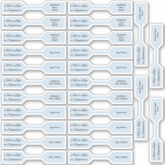 Preis für 26 Zeichen der Serie Pastel Blue Jewelry Aufkleber (Vorderseite)