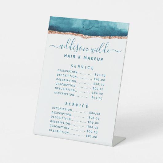 Preis für aquamarine und goldene Wasserfarben Sockelschild (Vorderseite)