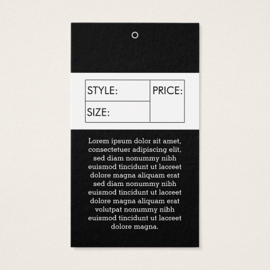 Preis für das Bekleidungslabel für die Größe des U (Rückseite)