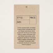 Preis für das Bekleidungslabel für die Größe des U (Rückseite)