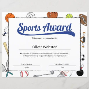 Preis für das Blue Sports Certificate Vorlagen