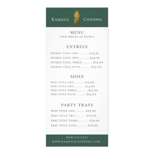 Preis für das Menü "Gold Ananas" (Vorne)