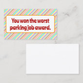 Preis für den schlechtesten Parkplatz. Telefonnummerkarte (Vorne/Hinten)