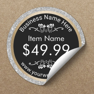 Preis   Moderner Silberner Glitzer Goldgrenze Runder Aufkleber