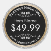 Preis | Moderner Silberner Glitzer Goldgrenze Runder Aufkleber (Vorderseite)