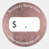 Preis Tag Moderne Rose Gold Leaf Runder Aufkleber (Vorderseite)