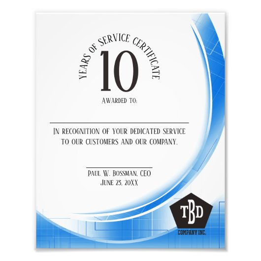 Preis zum 10-jährigen Jubiläum der Blue Welle Fotodruck (Vorne)