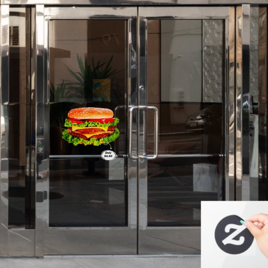 Preisanpassung für doppelte Cheeseburger Deluxe Ad Fensteraufkleber (Büro Tür)