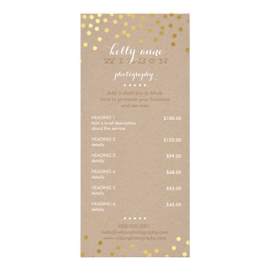 PREISDIENSTLEISTUNGEN LIST Goldfolie Konfetti, wei Werbekarte (Vorne)