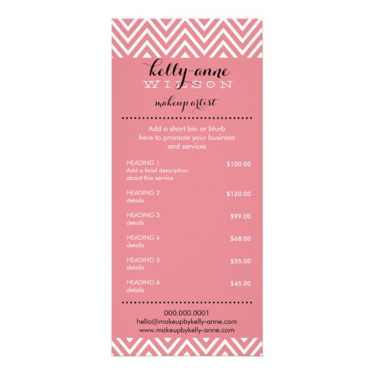 PREISDIENSTLEISTUNGEN LISTE cooler Zickzack Korall Werbekarte (Vorne)