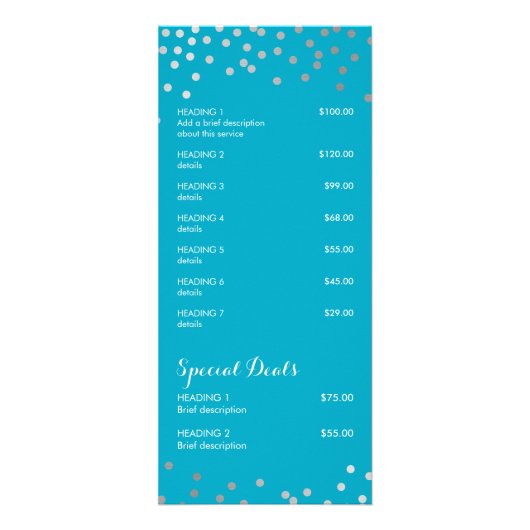 PREISDIENSTLEISTUNGEN LISTE Silberkonfetti Muster Werbekarte (Hinten)