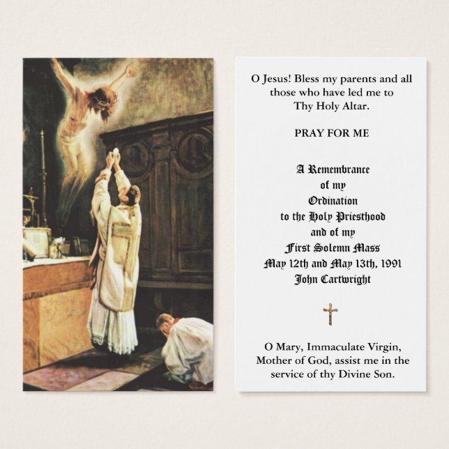 PREISE BEI DER ALTAR ORDINATION HOLY CARDS (Vorne & Hinten)