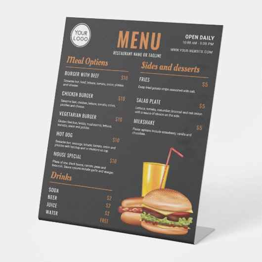 Preise für schnelle Speisen (Hamburger und Hot Dog Sockelschild (Vorderseite)