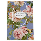 Preise für Vintage Blumenvögel Blaues Brautparty Mittlere Geschenktüte (Vorderseite)