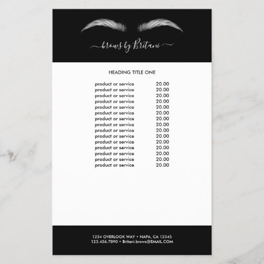 Preise und Dienstleistungen für Schwarzweiß-Lashes Flyer (Vorne)