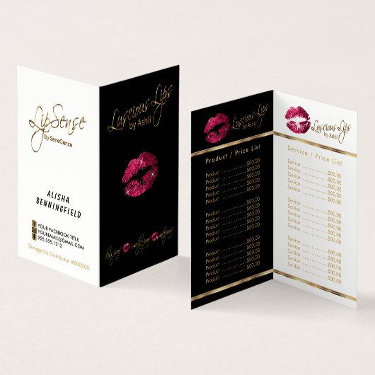 Preise und Service für Hot-Rosa und Gold Lip Visitenkarten (Innenseite und Außenseite)
