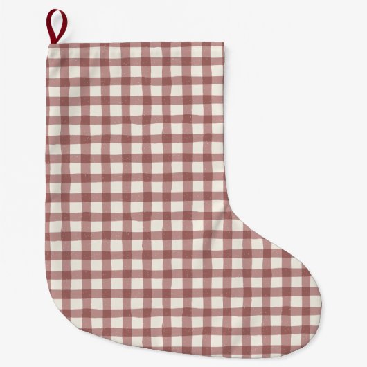 Preiselbeer-Gingham-Rot-Maroon Großer Weihnachtsstrumpf (Vorderseite)