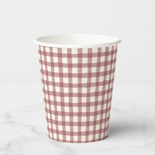 Preiselbeer-Gingham Rot-Maroon Pappbecher (Rückseite)