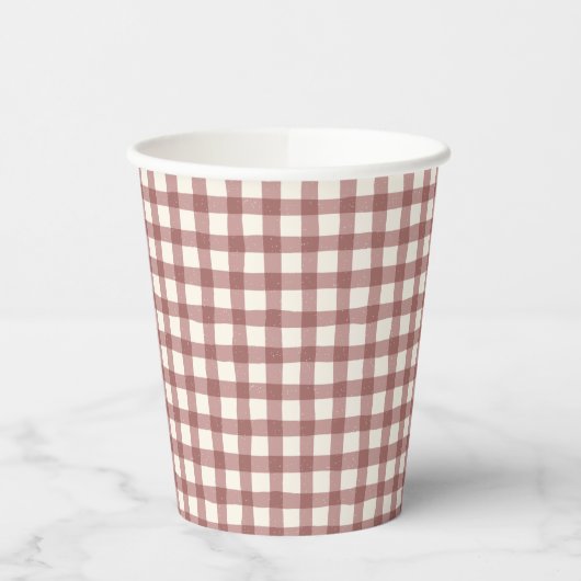 Preiselbeer-Gingham Rot-Maroon Pappbecher (Links)