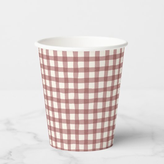 Preiselbeer-Gingham Rot-Maroon Pappbecher (Vorderseite)