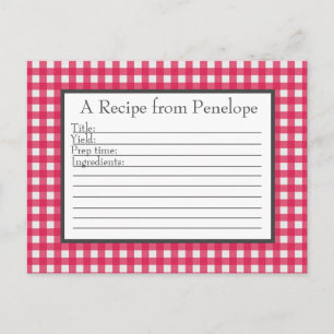 Preiselbeer-Rotkariertes Muster Rezeptkarte Postkarte