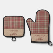 Preiselbeerrot, Weiß und Hellbraun  Ofenhandschuh & Topflappen-Set (Vorderseite)