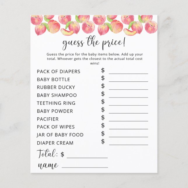 Preisguess-Spiel für Aquarellpfirsiche (Vorderseite)