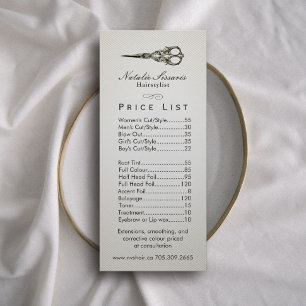 Preisliste Antique Scissour Vintag Hair Salon #2 Werbekarte