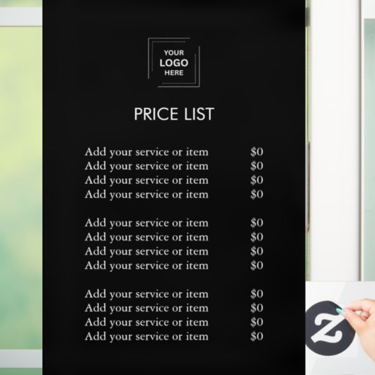 Preisliste | Benutzerdefiniertes Schwarz-Business- Fensteraufkleber (Zuhause)