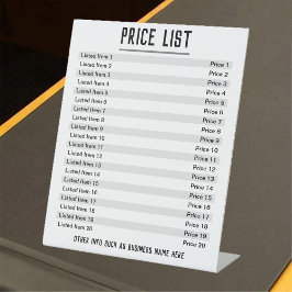Preisliste. Bis zu 20 Artikel & Preise auf einem P Sockelschild