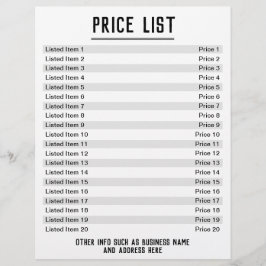 Preisliste. Bis zu 20 Artikel & Preise. Single Flyer