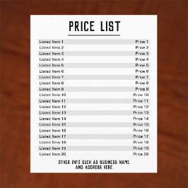 Preisliste. Bis zu 40 Artikel & Preise. zweiseitig Flyer