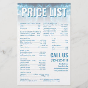 Preisliste der blauen Zähne Smile Zentin Briefpapier