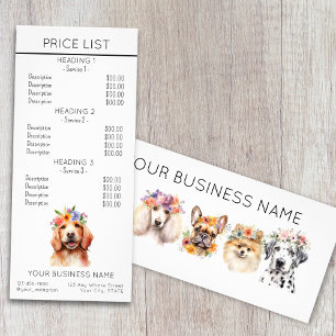 Preisliste der Blume für den Hundegrooming Werbekarte